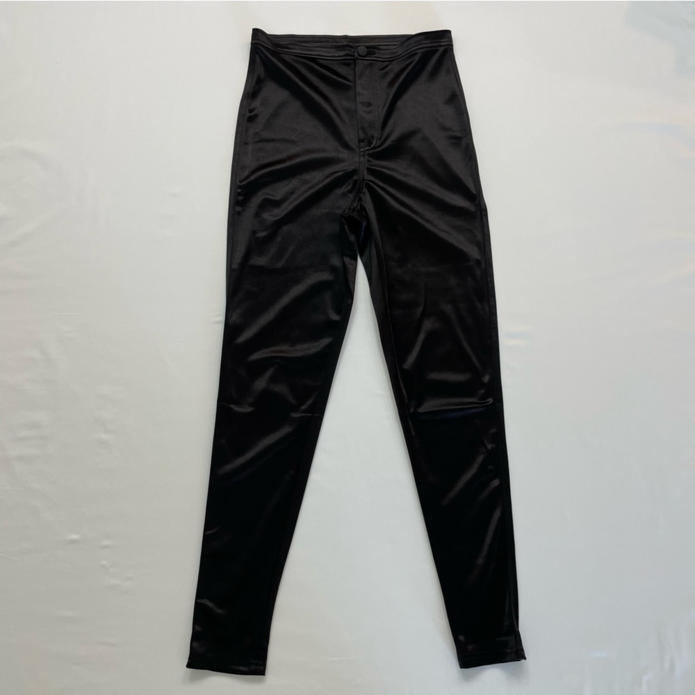 Alya Black High Rise Satin Skinny Stretch Pants Medium Evening Club Going Out